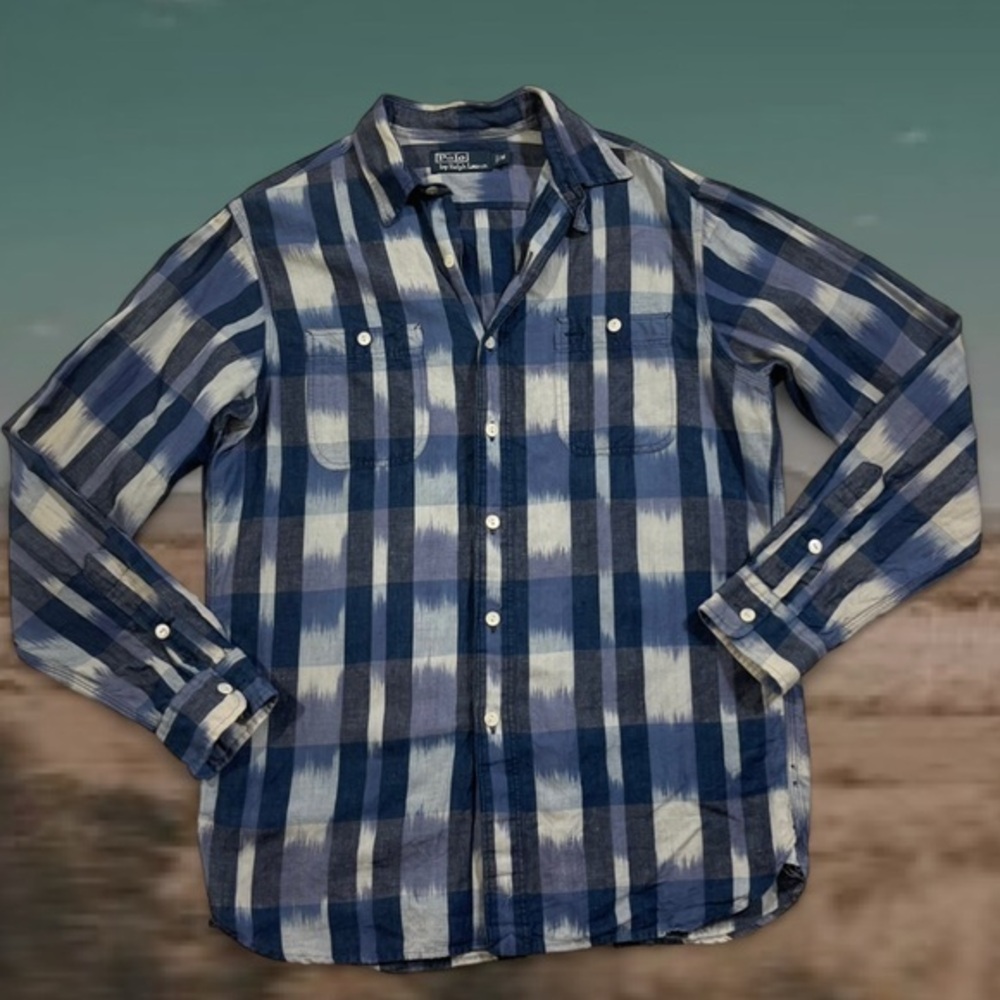 Y2K 2000s Aztec Ralph Lauren Linen Blend Button-Down Shirt